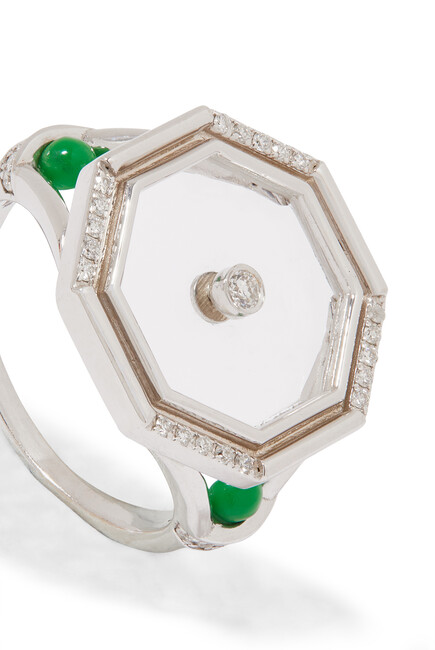 Amulet Hexagon Pinky Ring, 18k White Gold & Diamond